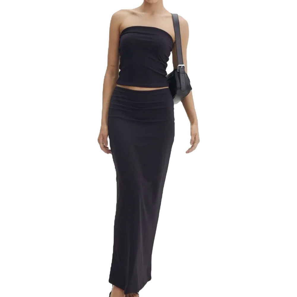 GLASSONS Elegant Black Women's 2 Piece Tube Top & Maxi Dress